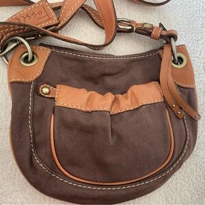 Fossil Brown and Tan Canvas Crossbody Bag